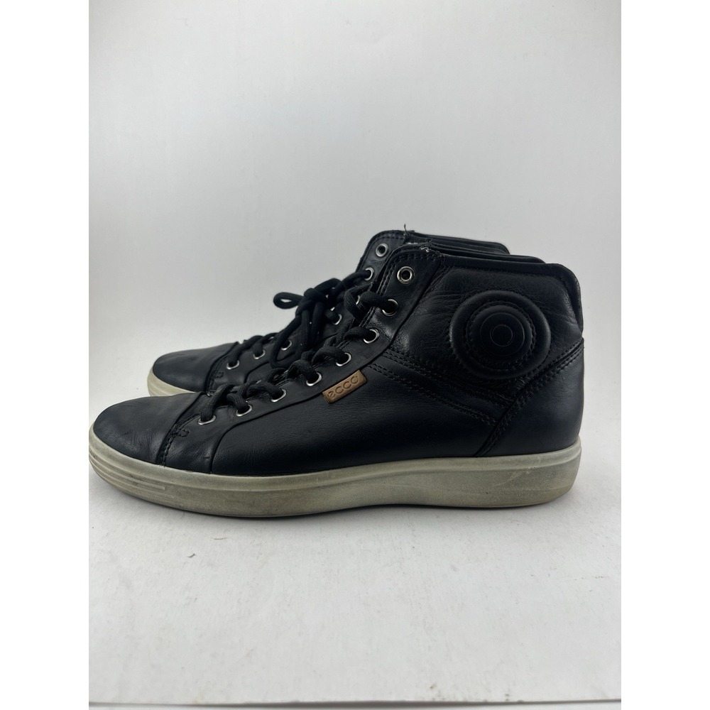 Ecco Soft 7 Mens‎ 7 Black Leather Sneakers Lace-Up High Top Round Toe Casual